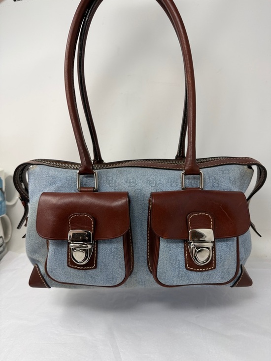 Dooney & Bourke Denim Monogram Shoulder Bag Brown Leather Trim Y2K Vintage - Picture 9 of 9